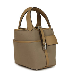 Hermes Picotin Cargo 18 Beiga Marfa Toile Canvas and Poussiere Swift Palladium Hardware