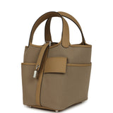 Hermes Picotin Cargo 18 Beiga Marfa Toile Canvas and Poussiere Swift Palladium Hardware