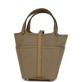 Hermes Picotin Cargo 18 Beiga Marfa Toile Canvas and Poussiere Swift Palladium Hardware