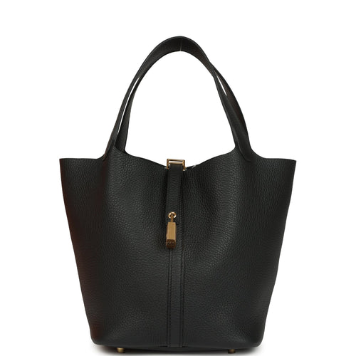 Hermes Picotin Lock 22 Black Clemence Gold Hardware