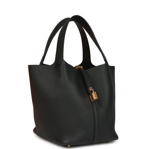 Hermes Picotin Lock 22 Black Clemence Gold Hardware