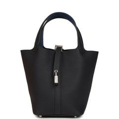 Hermes Picotin Lock Eclat 18 Bleu Nuit Clemence and Bleu France Swift Palladium Hardware