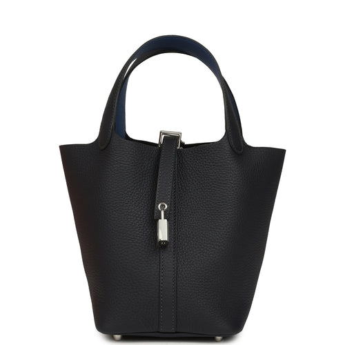 Hermes Picotin Lock Eclat 18 Bleu Nuit Clemence and Bleu France Swift Palladium Hardware