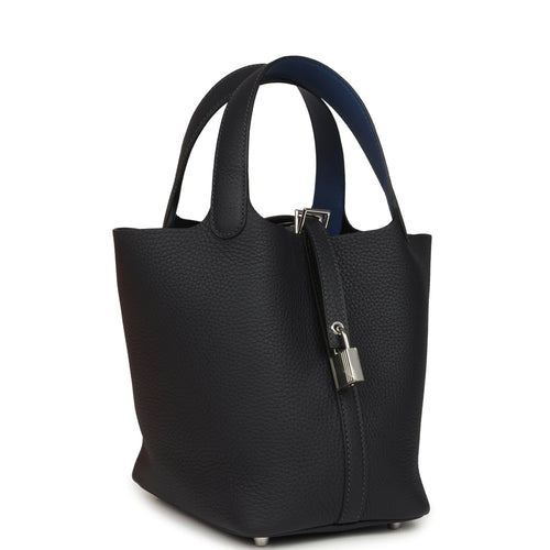 Hermes Picotin Lock Eclat 18 Bleu Nuit Clemence and Bleu France Swift Palladium Hardware