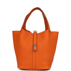 HERMES ダブルDロゴ ブローチ オレンジ Hermes Picotin Lock 22 Orange Clemence Palladium Hardware