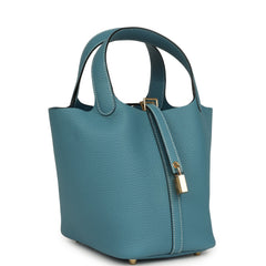 Hermes Picotin Lock 18 Blue Jean Clemence Gold Hardware