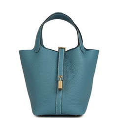Hermes Picotin Lock 18 Blue Jean Clemence Gold Hardware