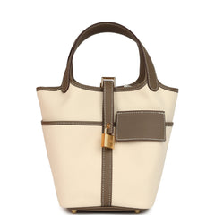 Hermes Picotin Cargo 18 Ecru Toile Canvas and Etoupe Swift Gold Hardware