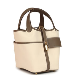 Hermes Picotin Cargo 18 Ecru Toile Canvas and Etoupe Swift Gold Hardware
