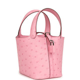 Hermes Micro Picotin Lock 14 Bubblegum Ostrich Palladium Hardware