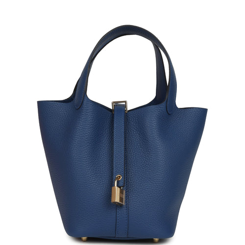 Hermes Picotin Lock 18 Bleu Tie Clemence Gold Hardware