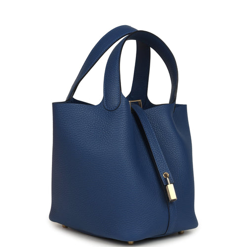 Hermes Picotin Lock 18 Bleu Tie Clemence Gold Hardware