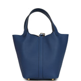 Hermes Picotin Lock 18 Bleu Tie Clemence Gold Hardware - Thumbnail View 4