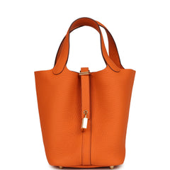Pre-owned Hermes Picotin Lock 18 Orange Clemence Gold Hardware