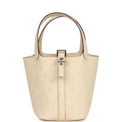 Hermes Micro Picotin Lock 14 Nata Ostrich Palladium Hardware
