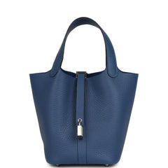 Hermes Picotin Lock 18 Bleu Tie Clemence Palladium Hardware
