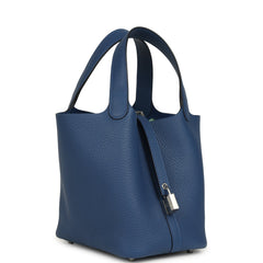 Hermes Picotin Lock 18 Bleu Tie Clemence Palladium Hardware