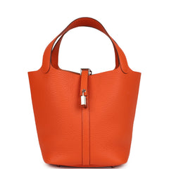 Hermes Picotin Lock 22 Tangerine Clemence Palladium Hardware