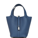 Hermes Picotin Lock 18 Bleu Tie Clemence Palladium Hardware - Thumbnail View 1