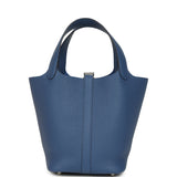 Hermes Picotin Lock 18 Bleu Tie Clemence Palladium Hardware - Thumbnail View 4