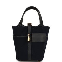 Hermes Picotin Cargo 18 Bleu Marine Swift and Toile Canvas Gold Hardware