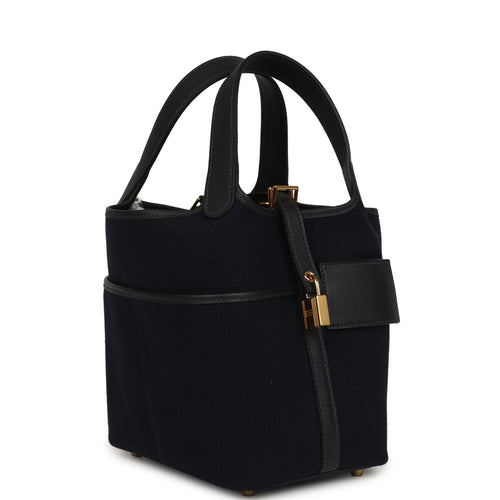 Hermes Picotin Cargo 18 Bleu Marine Swift and Toile Canvas Gold Hardware