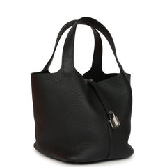 Hermes Picotin Lock 22 Black Clemence Palladium Hardware
