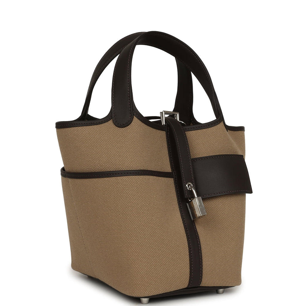 Hermes Picotin Cargo 18 Mousse Toile Canvas and Bai Brun Swift Palladi