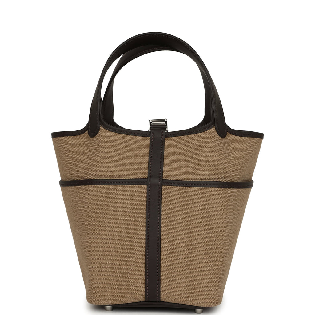 Hermes Picotin Cargo 18 Mousse Toile Canvas and Bai Brun Swift Palladi