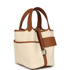 Hermes Picotin Cargo 18 Ecru Toile Canvas and Gold Swift Palladium Hardware
