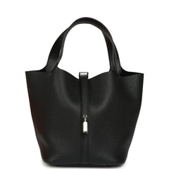 Hermes Picotin Lock 22 Black Clemence Palladium Hardware