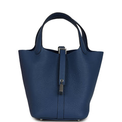 Hermes Picotin Lock 18 Bleu Tie Clemence Palladium Hardware