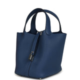 Hermes Picotin Lock 18 Bleu Tie Clemence Palladium Hardware - Thumbnail View 3