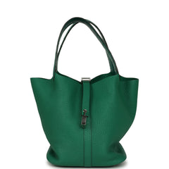 Pre-owned Hermes Picotin Lock 22 Vert Vertigo Clemence and Matte Alligator Touch Palladium Hardware