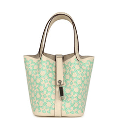 Hermes Micro Picotin Lock 14 "Lucky Daisy" Nata, Vert, White Swift Palladium Hardware