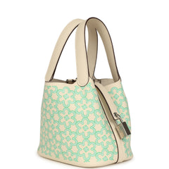 Hermes Micro Picotin Lock 14 "Lucky Daisy" Nata, Vert, White Swift Palladium Hardware