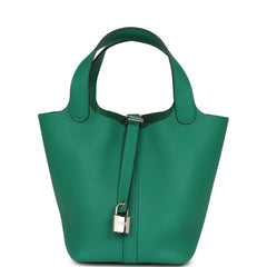 Pre-owned Hermes Picotin Lock 18 Vert Jade Clemence Palladium Hardware