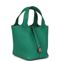 Pre-owned Hermes Picotin Lock 18 Vert Jade Clemence Palladium Hardware