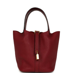 Pre-owned Hermes Picotin Lock 18 Rouge H Clemence and Matte Alligator Touch Gold Hardware