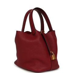 Pre-owned Hermes Picotin Lock 18 Rouge H Clemence and Matte Alligator Touch Gold Hardware