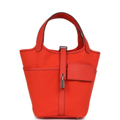 Hermes Picotin Cargo 18 Orange Field Swift and Toile Canvas Palladium Hardware