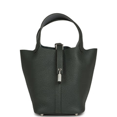 Hermes Picotin Lock 18 Eclat Vert Mangrove Clemence, Gris Pantin Swift Palladium Hardware