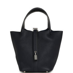 Pre-owned Hermes Picotin Lock 18 Bleu Nuit Clemence, Bleu Saphir Matte Alligator Touch Palladium Hardware