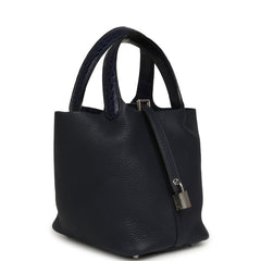 Pre-owned Hermes Picotin Lock 18 Bleu Nuit Clemence, Bleu Saphir Matte Alligator Touch Palladium Hardware