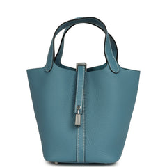 Hermes Picotin Lock 18 Blue Jean Clemence Palladium Hardware