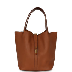 Pre-owned Hermes Picotin 22 Gold Clemence, Matte Alligator Touch Gold Hardware
