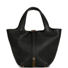 Pre-owned Hermes Picotin Lock 18 Black Clemence Gold Hardware