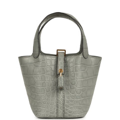 Hermes Micro Picotin Lock 14 Gris Ciment Matte Alligator Gold Hardware