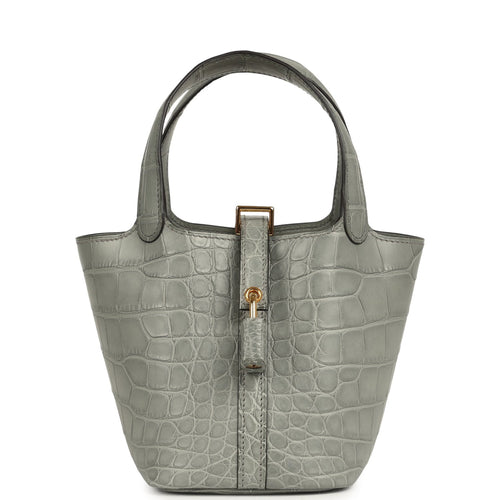 Hermes Micro Picotin Lock 14 Gris Ciment Matte Alligator Gold Hardware