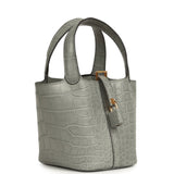 Hermes Micro Picotin Lock 14 Gris Ciment Matte Alligator Gold Hardware - Thumbnail View 2
